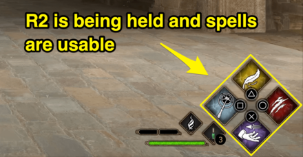 Hold R2 to Use Spells