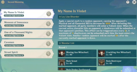 Genshin - Second Blooming event - Select challenge and difficulty