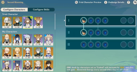 Genshin - Second Blooming event - Form three teams with trial characters or your characters