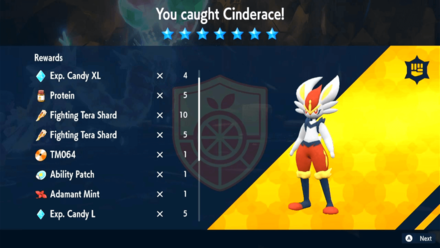 Pokemon Scarlet and Violet (SV) - Cinderace Raid Event Rewards