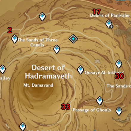 Genshin - Sacred Seal Giant Serpent Desert of Hadramaveth Locations