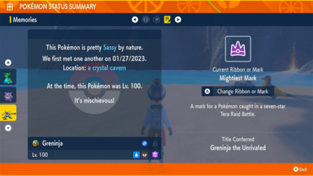 Pokemon Scarlet and Violet (SV) - Mightiest Mark Greninja