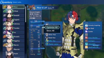 Fire Emblem Engage - Inventory Screen Optimize All