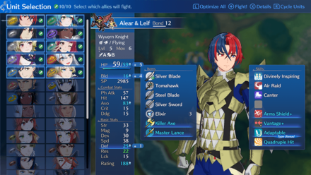 Fire Emblem Engage - Unit Selection Screen