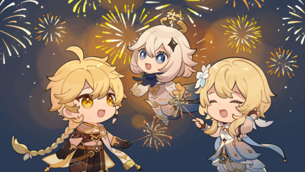 Genshin - Starlit Sky - Lumine Aether Paimon