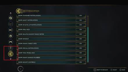 Hogwarts Legacy Select User Interface Options