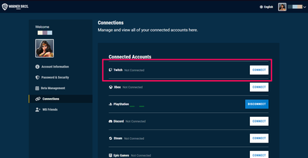 Hogwarts Legacy - Connect your Twitch Account to Your Warner Bros Games Account