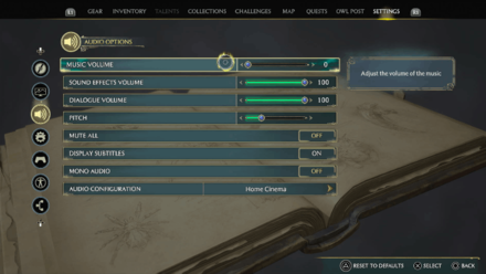 Hogwarts Legacy - Lower Music Volume