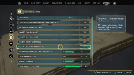 Hogwarts Legacy - Turn off Camera-Relative Targeting in the Settings Menu