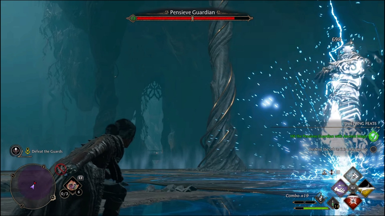 Hogwarts Legacy - casting Ancient Magic on Pensieve Guardian