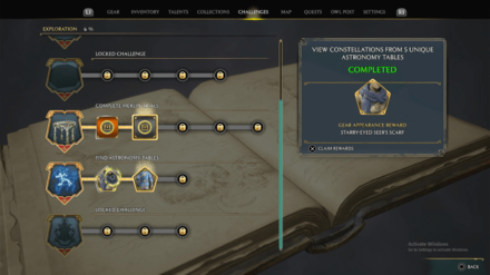 Astronomy Table - Challege Progression Screen