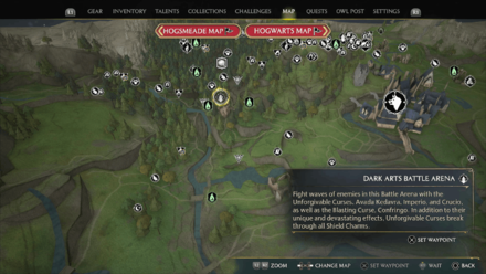 Hogwarts Legacy - Dark Arts Battle Arena Map Location