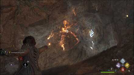 Hogwarts Legacy - Investigate the Cavern - using Confringo on a cobweb