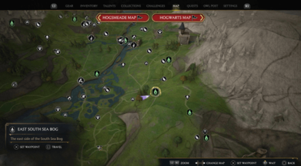 Hogwarts Legacy - East South Sea Bog Map View