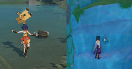 Genshin - Collect Geo Sigils from floating crates and spiraled rocks