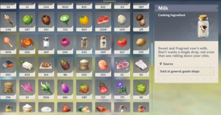 Genshin - Cooking Ingredients - used for cooking dishes