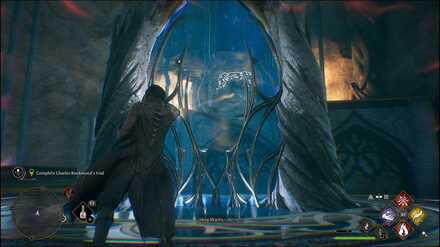 Hogwarts Legacy - pulling a cube down through the archway