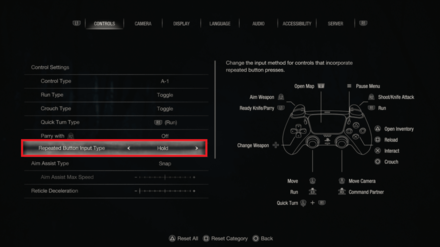 Resident Evil 4 Remake - Set Repeated Button Input Type to Hold