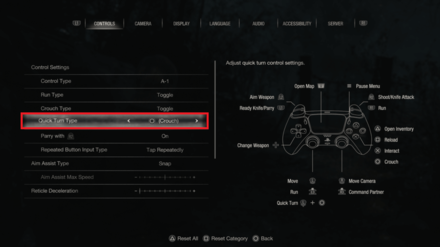 Resident Evil 4 Remake - Unbind Quick Turn From the Run Button