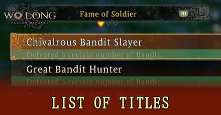 Wo Long Fallen Dynasty - List of Titles