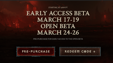 Diablo IV - Early Access Redeem Code Button