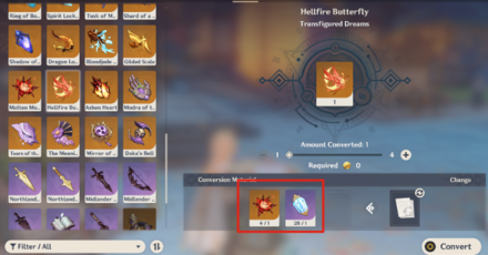 Genshin - How to Convert Hellfire Butterfly