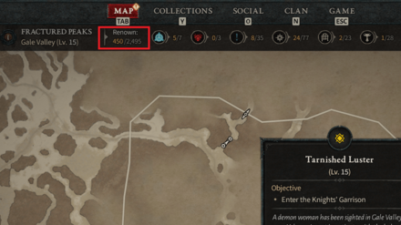 Diablo 4 - Check Current Renown at the Map Screen