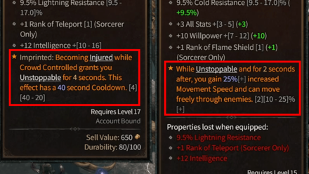Diablo 4 - Unstoppable Buff from items