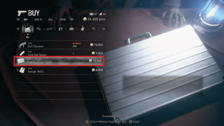 Resident Evil 4 Remake - Buy Case Upgrades at the Merchant