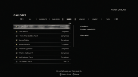 Resident Evil 4 Remake - Basic Challenges Screen