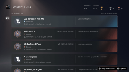 Resident Evil 4 Remake - PS5 Trophy Screen