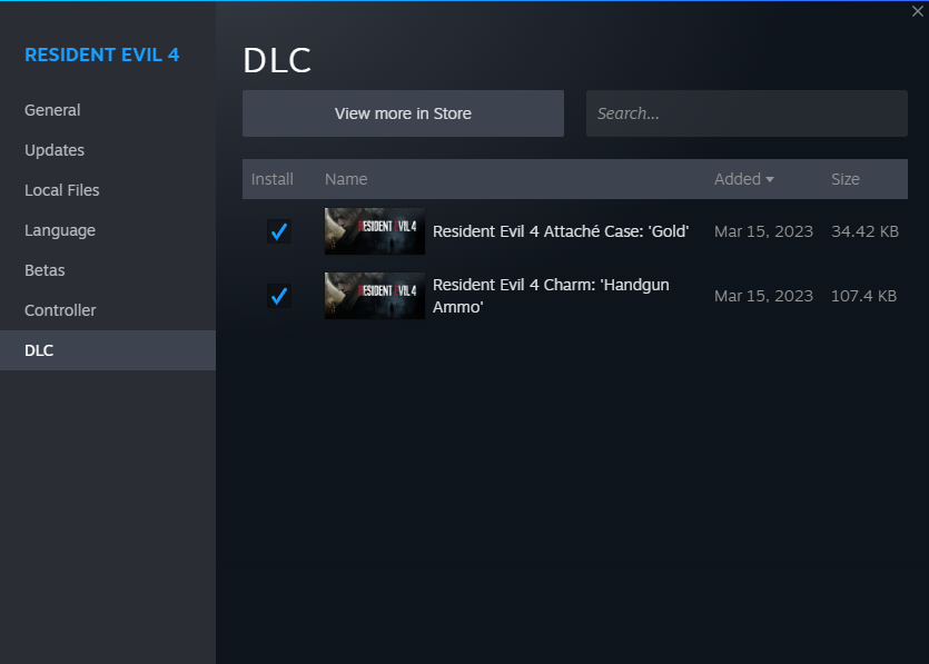 Resident Evil 4 Remake - Steam Manage DLC Window