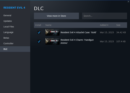 Resident Evil 4 Remake - Steam Manage DLC Window