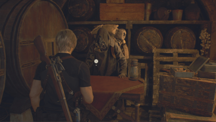 Resident Evil 4 Remake - Wine Cellar Merchant In-Game
