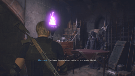 Resident Evil 4 Remake - Castle Battlements Merchant In-Game