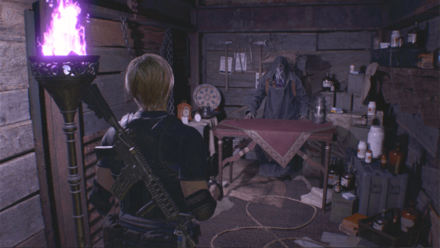Resident Evil 4 Remake - Clock Tower Merchant In-Game