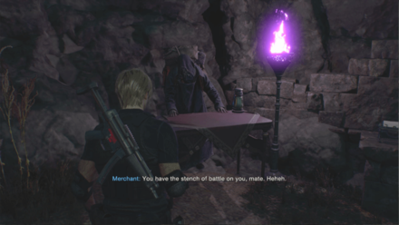 Resident Evil 4 Remake - Ruins (Campsite) Merchant In-Game