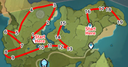 Genshin - Valberry Farming Route in Stormbearer Mountains and Starfell Valley