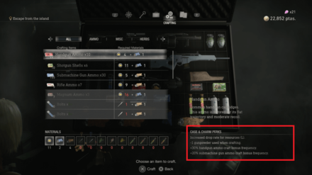 Resident Evil 4 Remake - Check Charm Perks in the Crafting Menu
