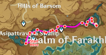 Genshin - Mourning Flower Farming Route - Asipattravana Swamp