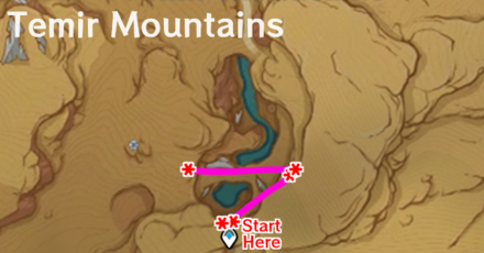 Genshin - Trishiraite Farming Route - Temir Mountains