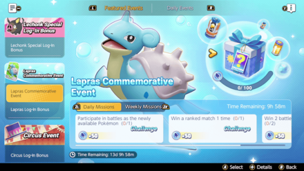 Pokemon UNITE - Lapras Commemorative Event Missions