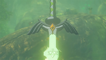 TOTK - Healing Master Sword in Pedestal in Lost Woods Koroks Visible in Background