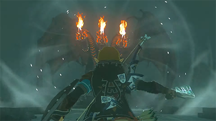 TOTK - Link vs Gleeok with three singular eyes per head soldier bow and new ice weapon