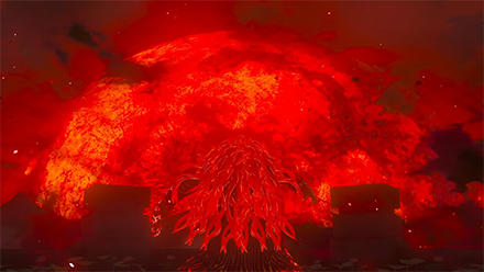 TOTK - Ganon Power Shot in front of a Blood Moon