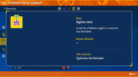 thumbnail image 2 of Typhlosion • Mightiest Mark • Shiny 6IV ⭐ Custom OT – Pokémon Scarlet & Violet 2 of 5