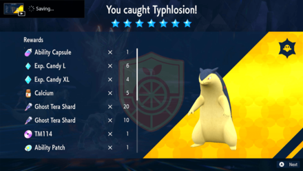 Pokemon Scarlet and Violet SV - Typhlosion Raid Rewards
