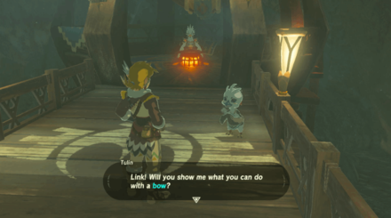 Zelda TOTK - Tulin Asking Link to Use Bow