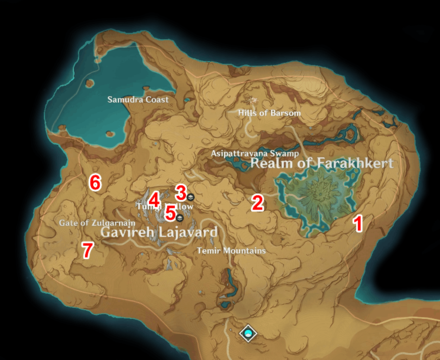 Genshin Impact - 3.6 Sumeru Map - Elemental Monument Map Locations