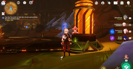 Genshin Impact How to Use the Farrwick to Link the Circuit and Activate the Machine Door Guide - Use the Farrwick to Remove the Gray Crystals. mode:show